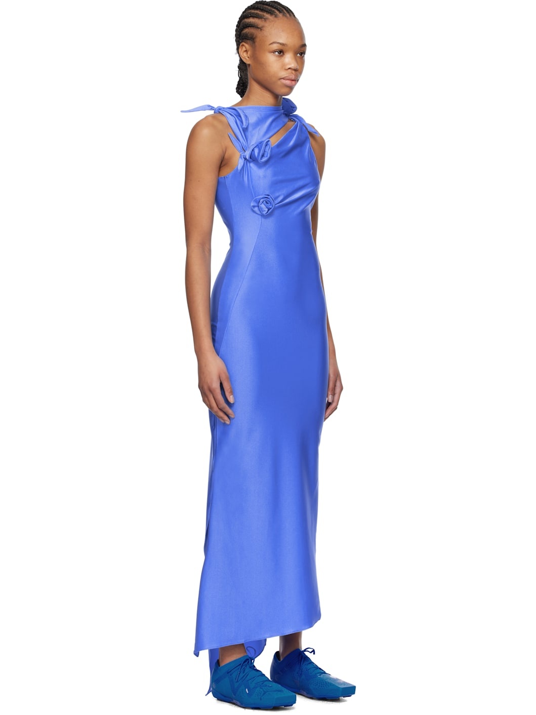 Blue Asymmetric Flower Maxi Dress - 2