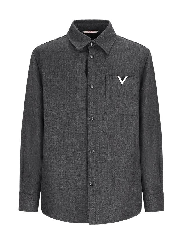 WOOL TWEED SHIRT JACKET WITH METALLIC V DETAIL - 1