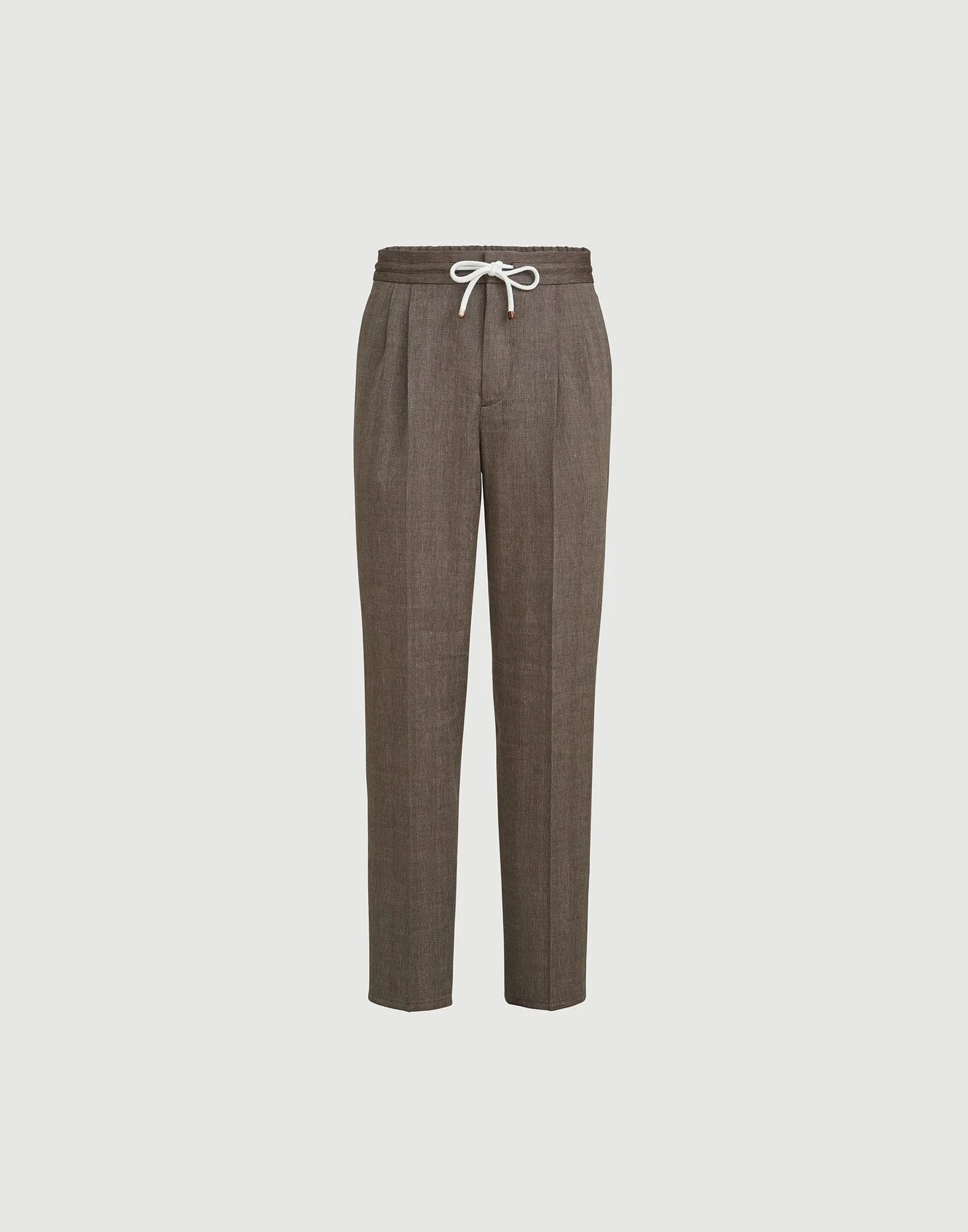 Linen and virgin wool chevron trousers with drawstring and double pleats - 1