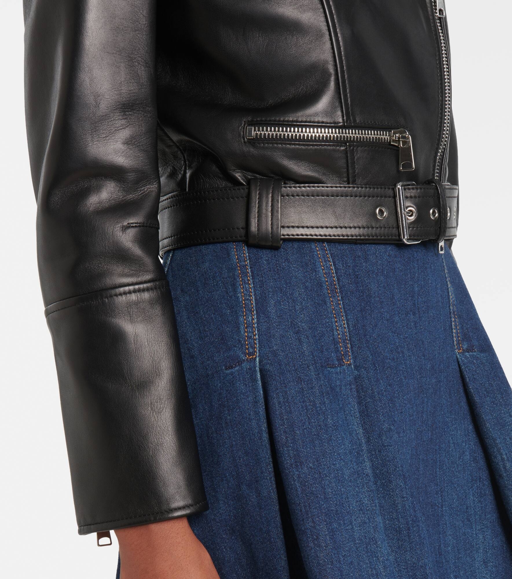 Cropped leather biker jacket - 5