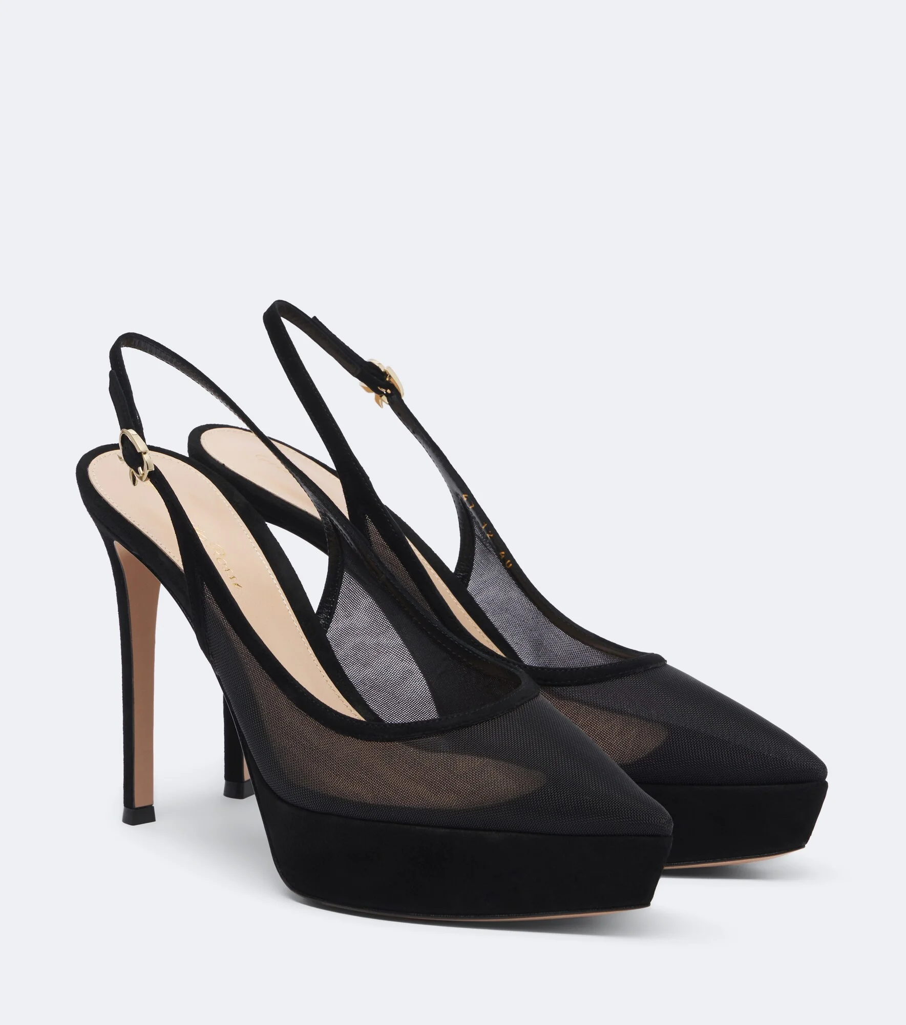 Suede-trimmed mesh platform slingback pumps - 1