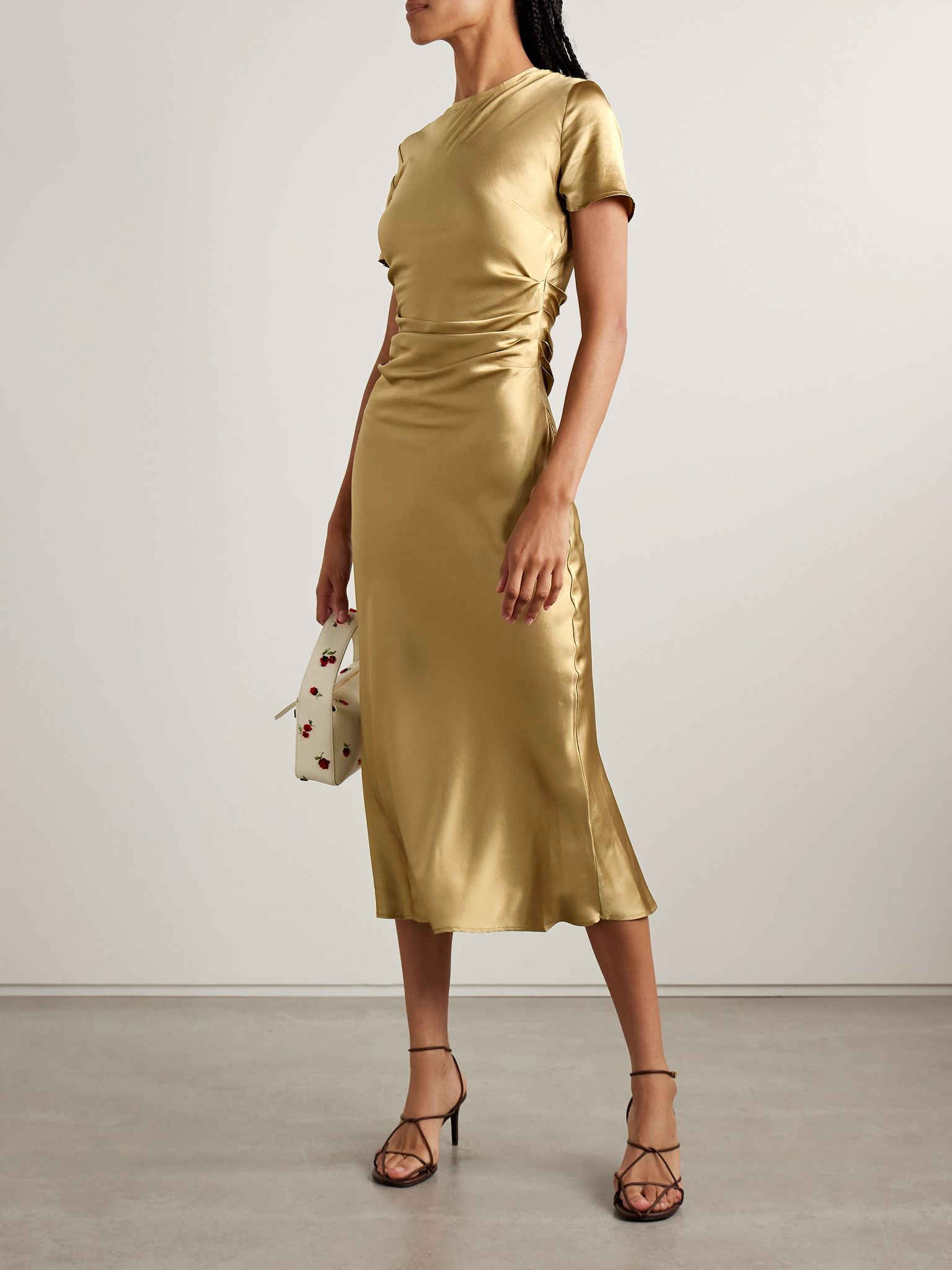 Marcel ruched stretch-silk charmeuse midi dress Gold - 2
