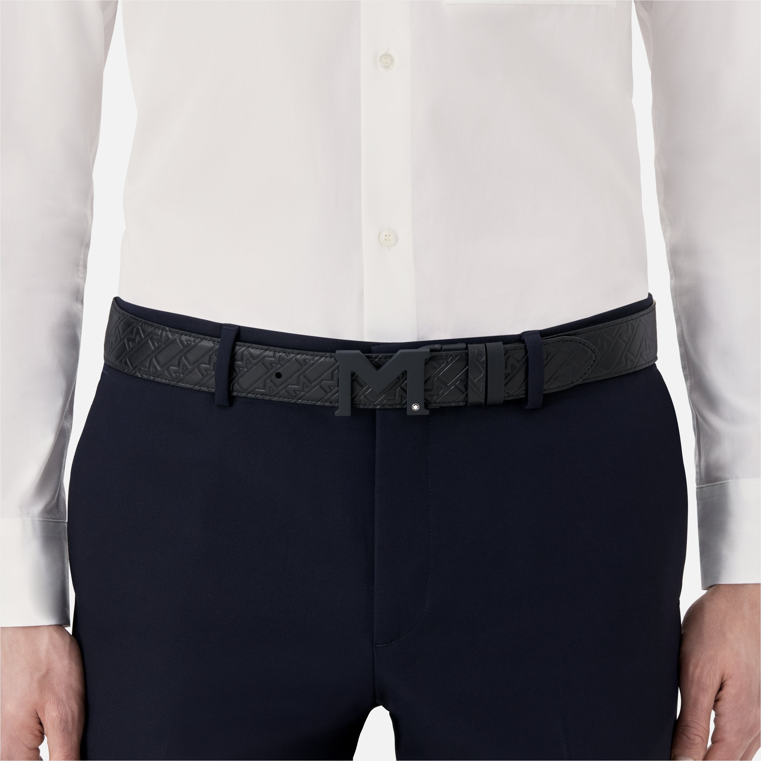 M buckle embossed black/plain black 35 mm reversible leather belt - 4