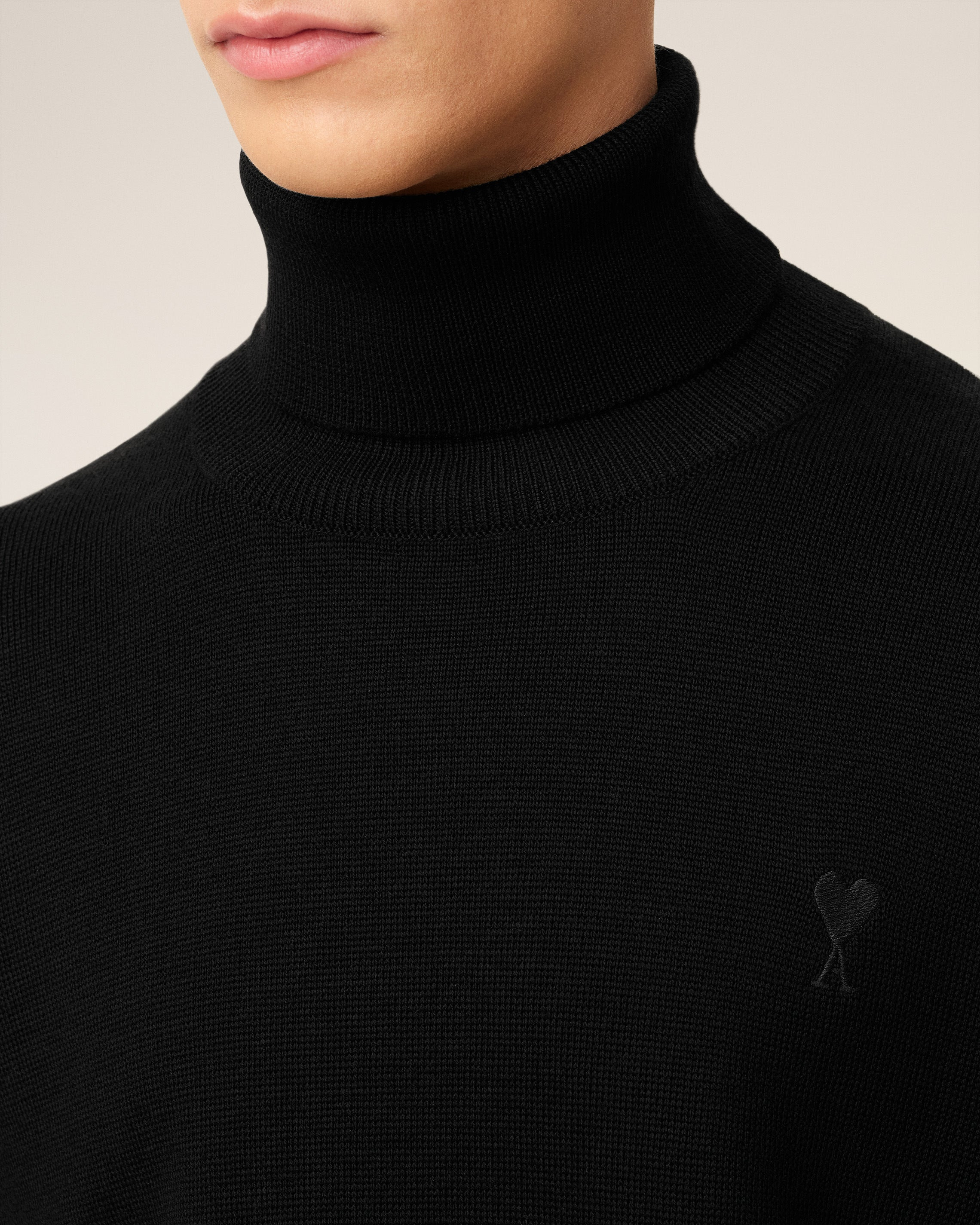 BLACK WOOL AMI DE COEUR TURTLE NECK SWEATER - 4