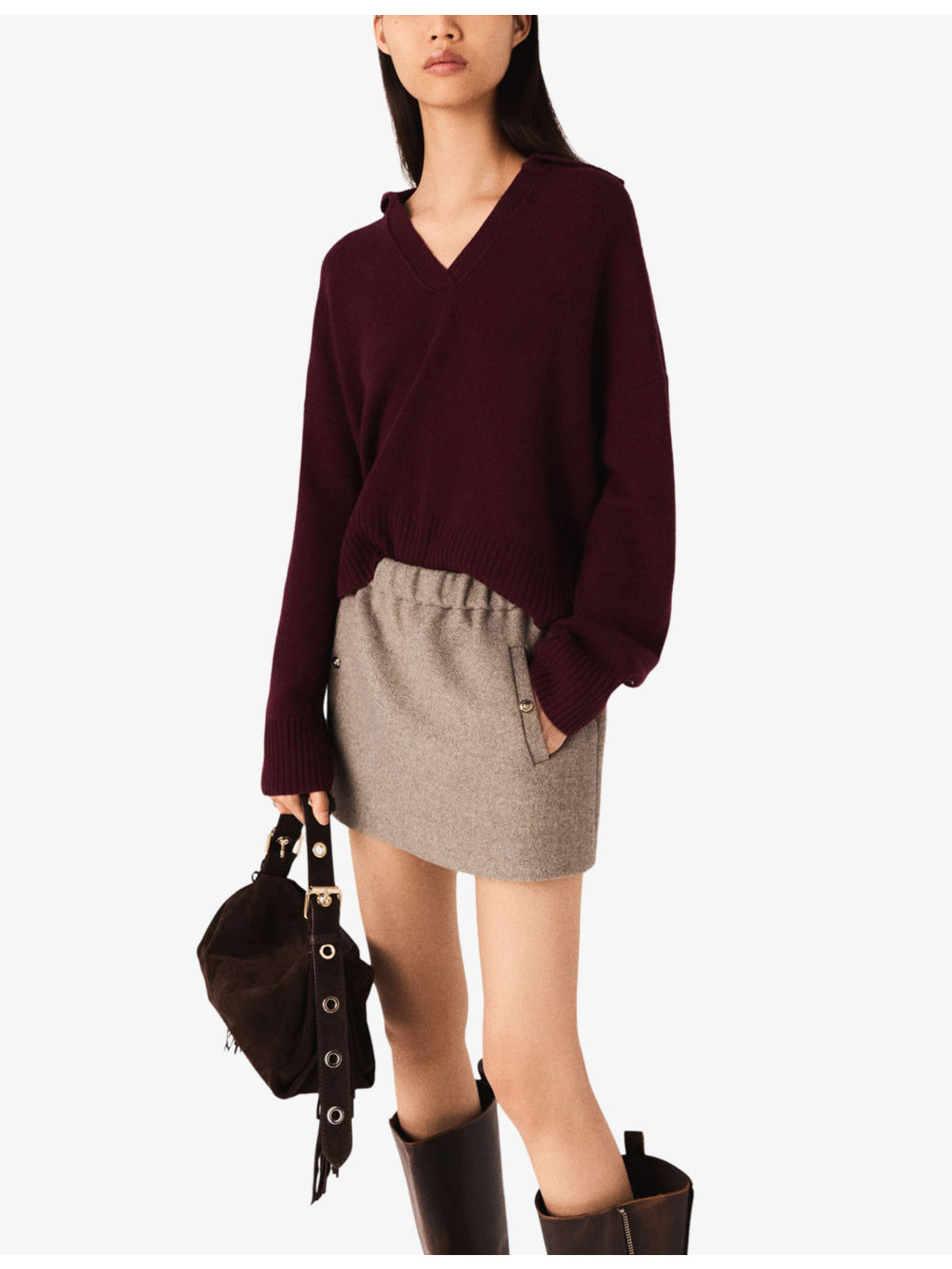Elasticated-Waist Mid-Rise Wool-Blend Mini Skirt - 2