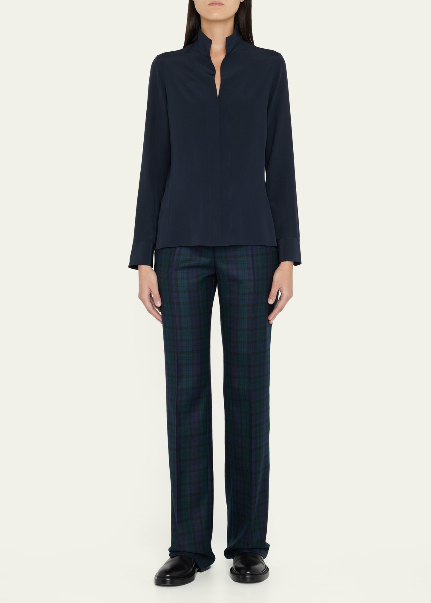 Split-Neck Silk Button-Front Blouse - 2