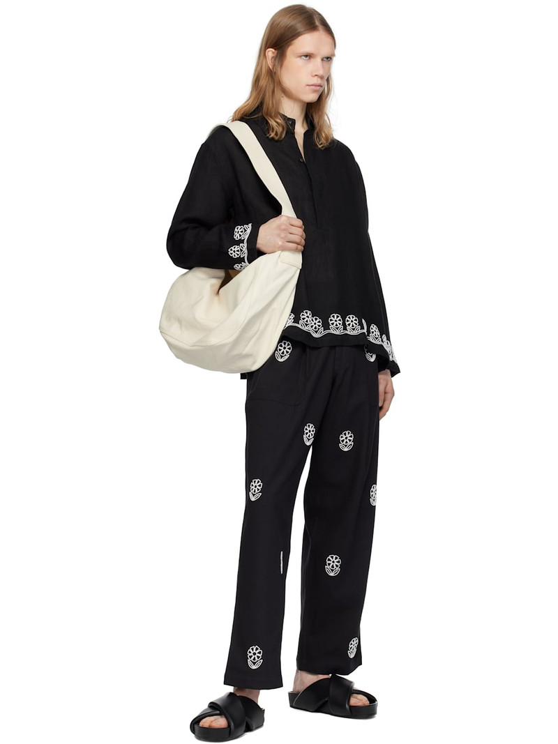 HARAGO Black Beadwork Embroidered Trousers outlook