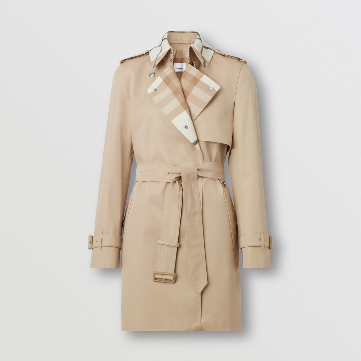 Check Panel Cotton Gabardine Trench Coat - 1