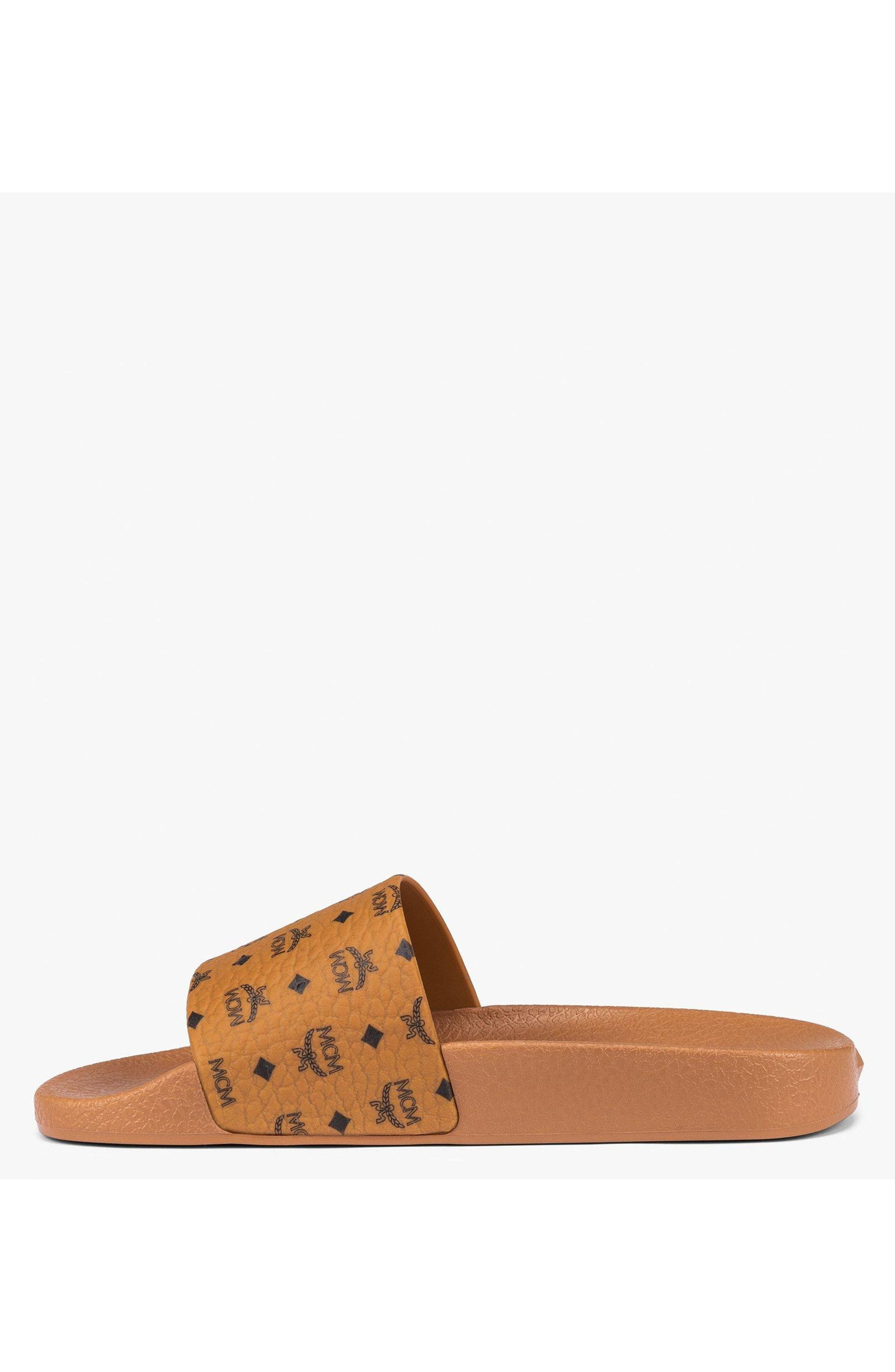 MCM Male Monogram Print Rubber Slides in Cognac at Nordstrom - 3
