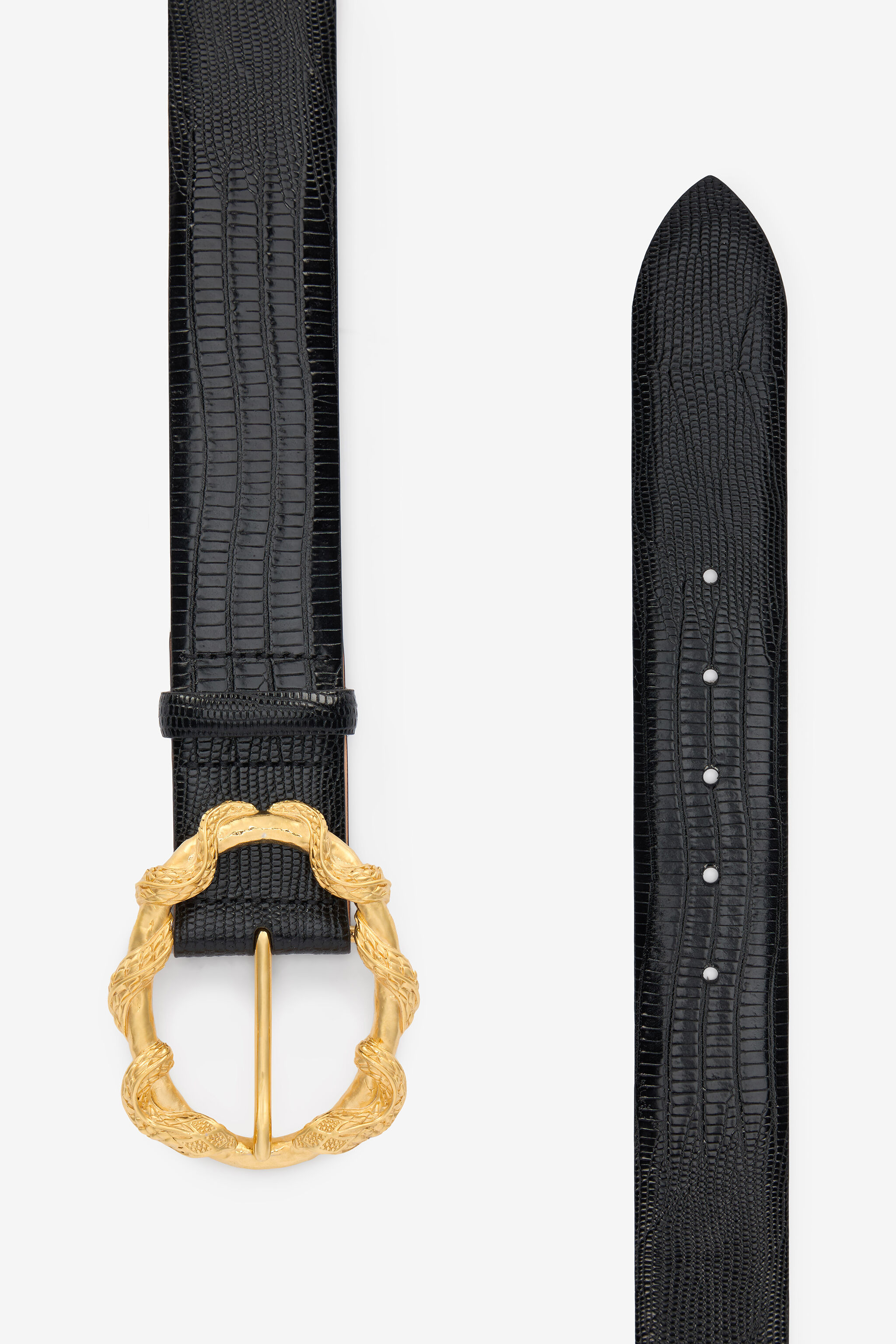 Black Belt With Cobra Print And Snake Buckle - 2