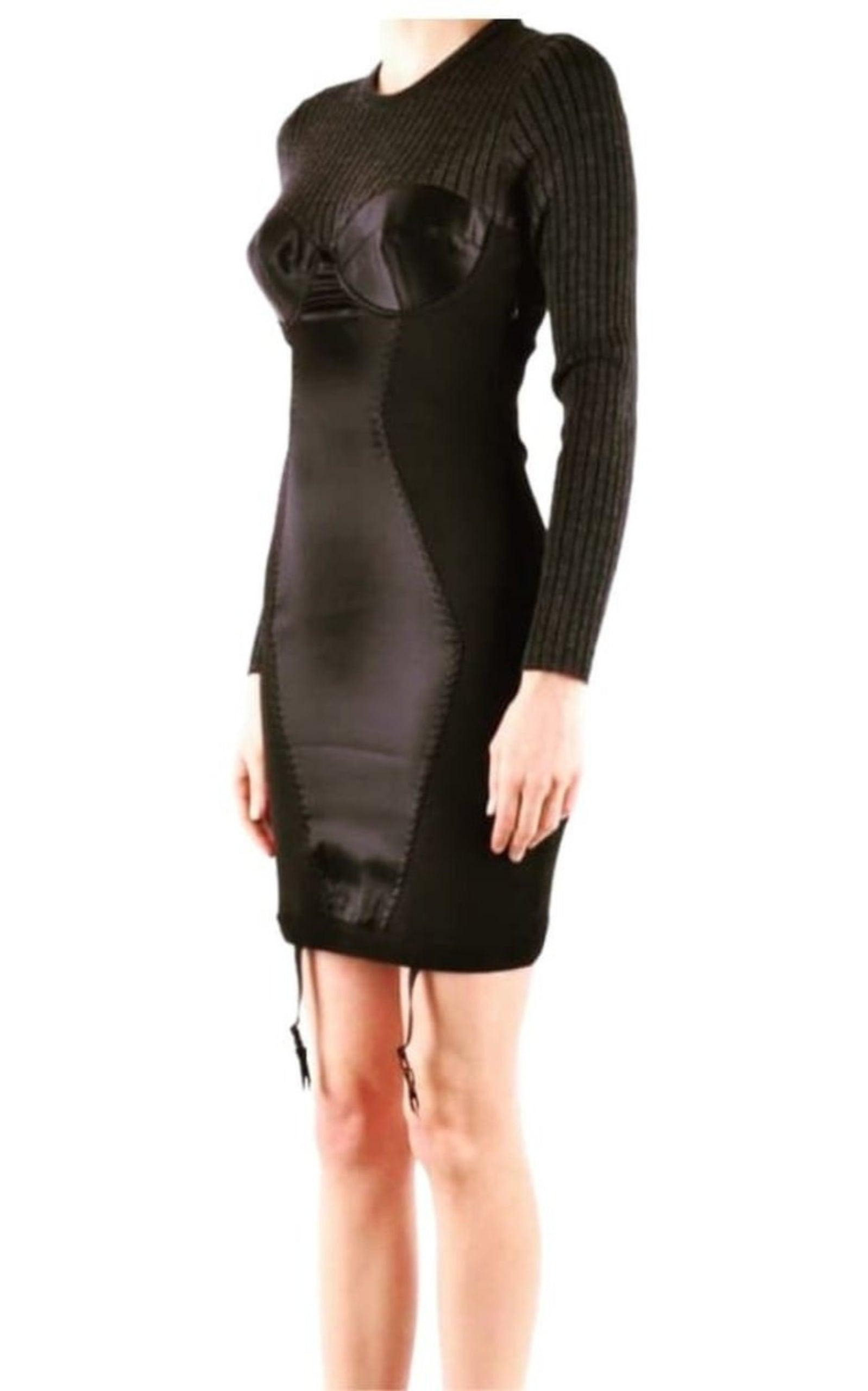Couture Bustier Knitted and Satin Dress - 3