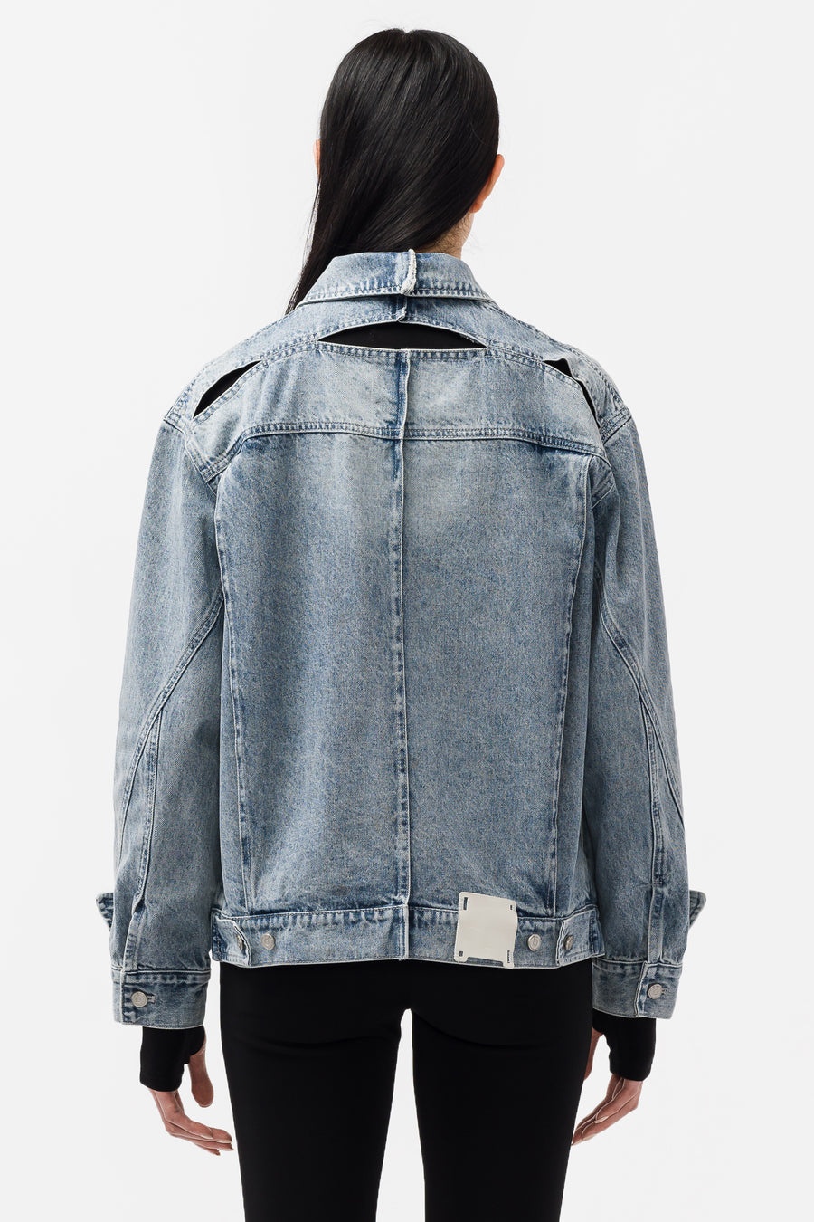 Polygon Cut Out Denim Jacket in Faded Blue - 3