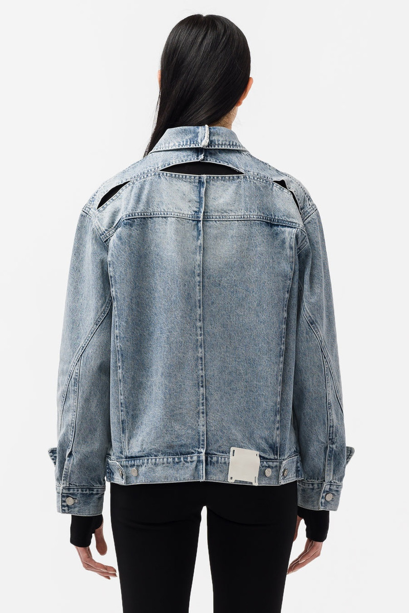 Polygon Cut Out Denim Jacket in Faded Blue 3