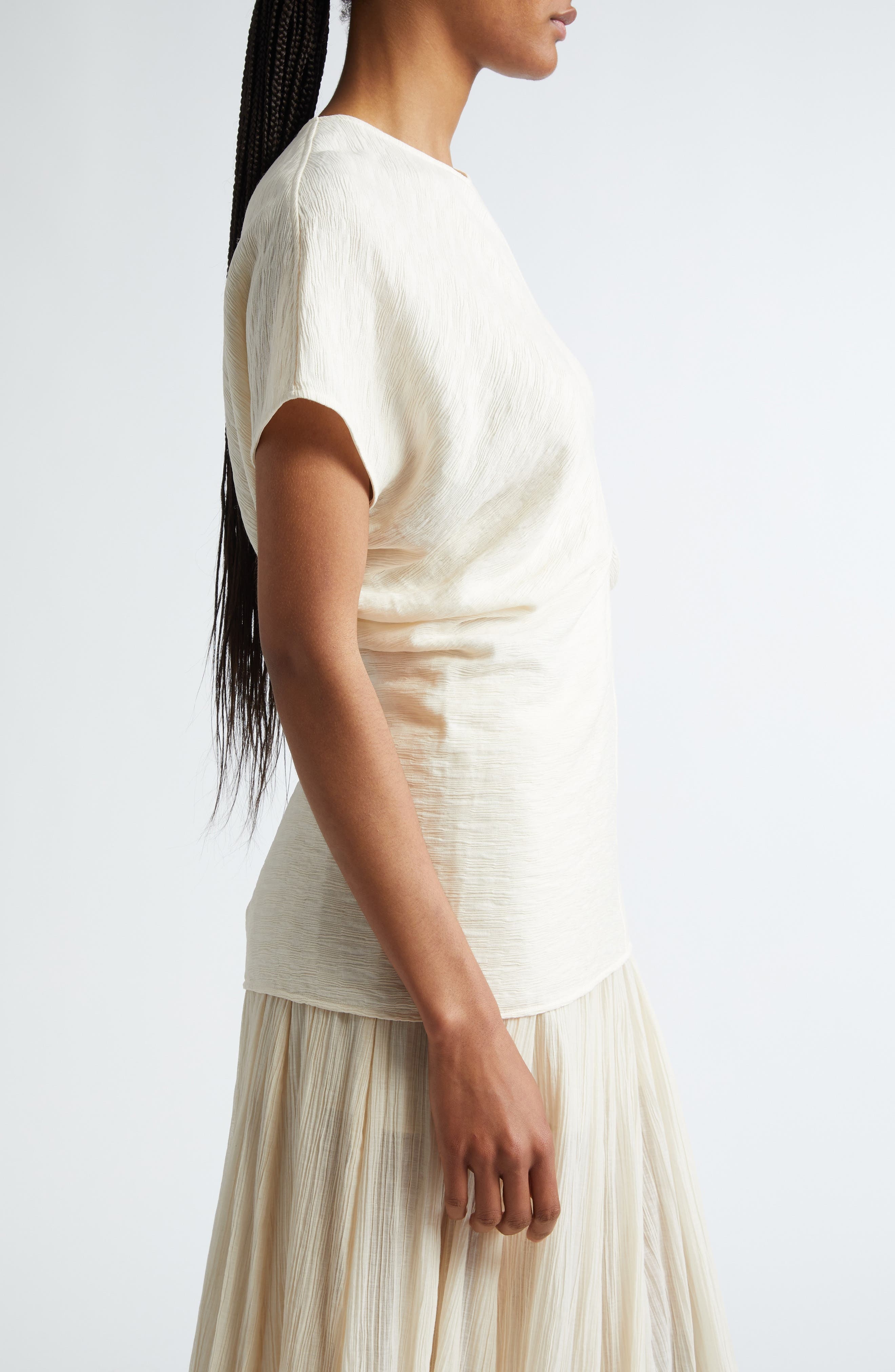 TOTEME Crinkle Texture Knit Top in Cream at Nordstrom - 4
