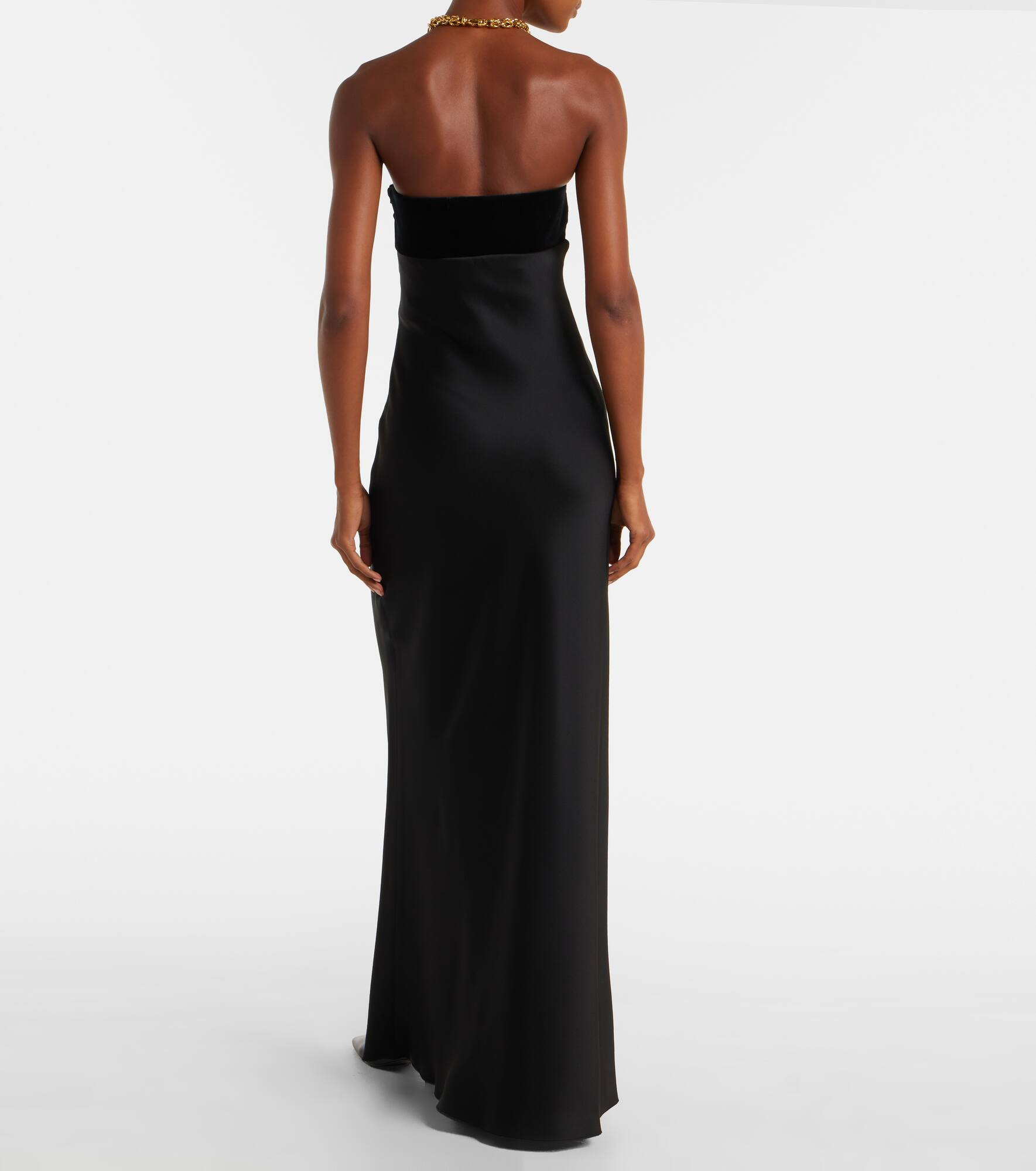 Baia velvet-trimmed satin bustier gown - 3