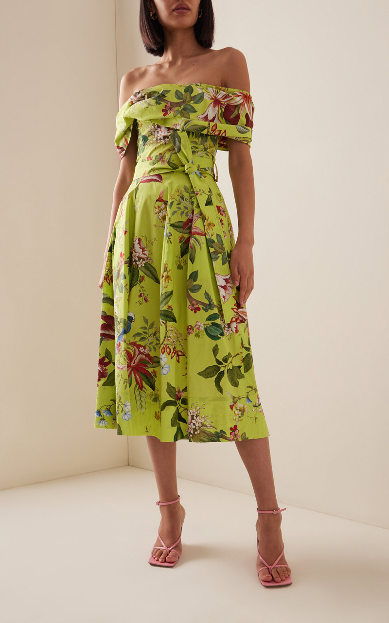 Oscar de la Renta Exclusive Painted Poppies Cotton Poplin Off-The-Shoulder Top multi outlook