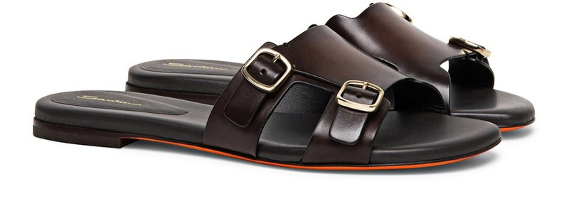 Santoni Leather double-buckle sandals outlook