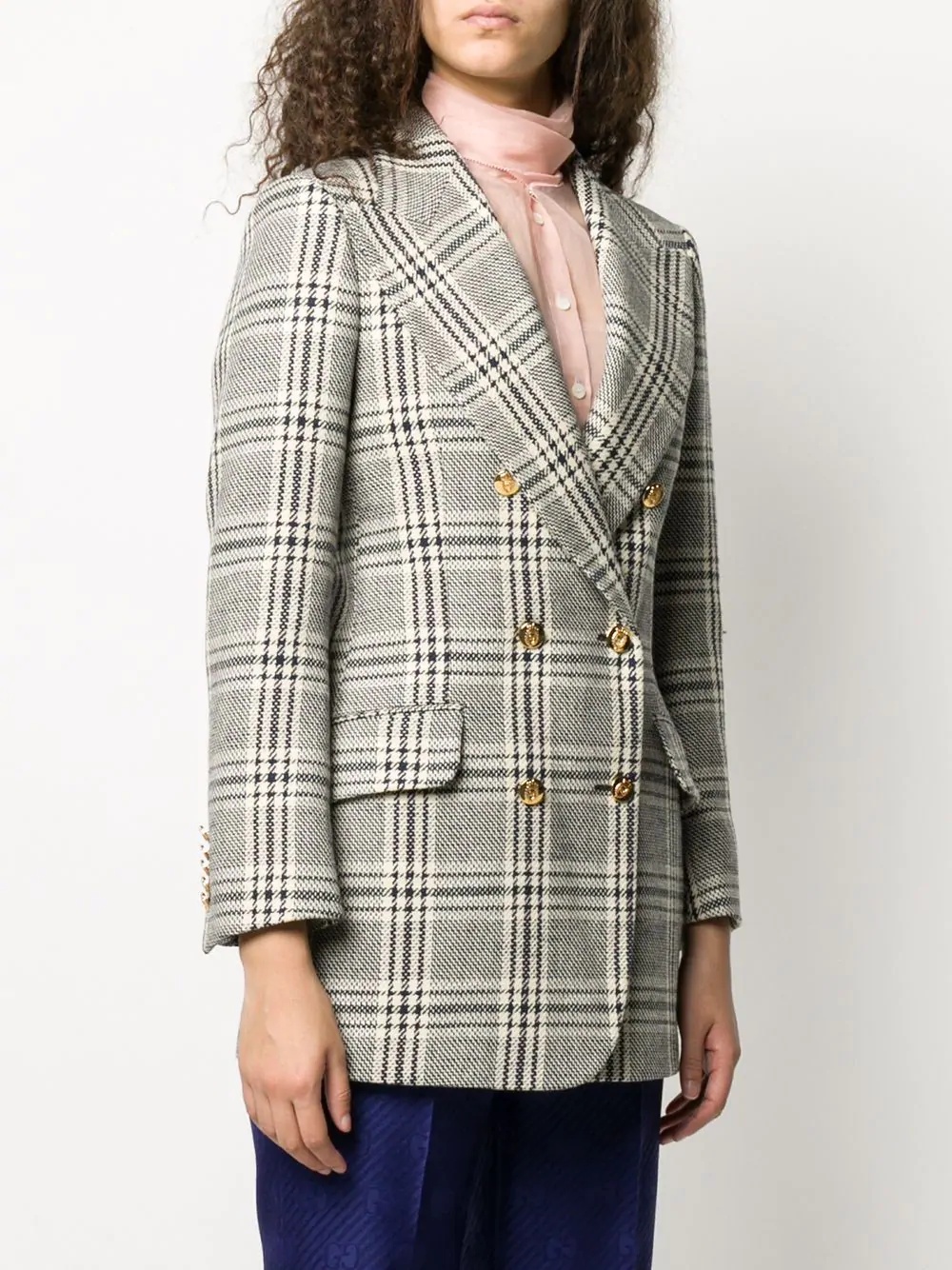 checked double-breasted blazer - 3