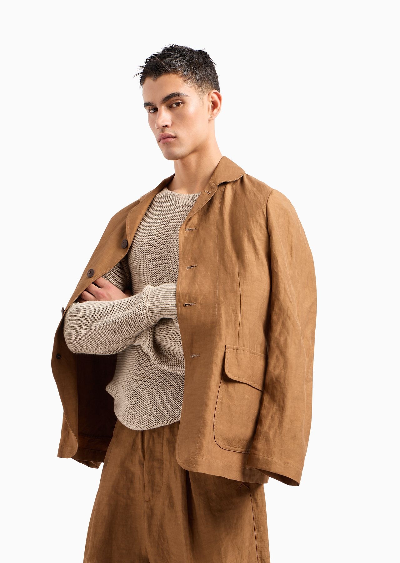 Viscose and linen single-breasted jacket - 5