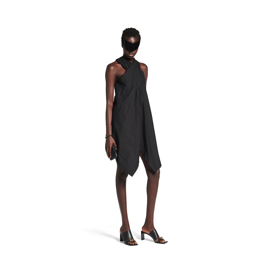 Women's Twisted Sleeveless Shirt Dress in Black - 2