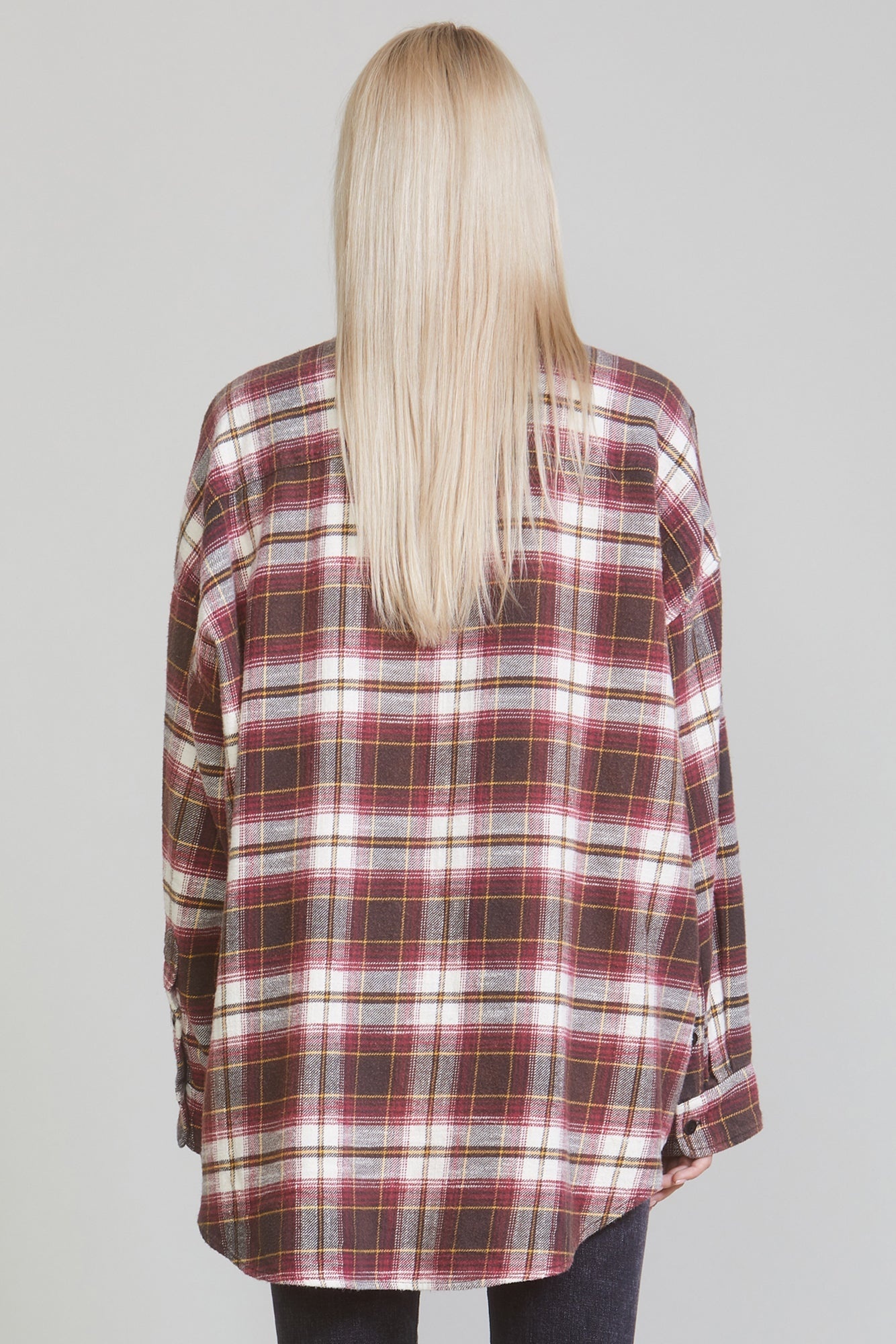 DROP NECK WORKSHIRT - ECRU/MAROON PLAID - 5