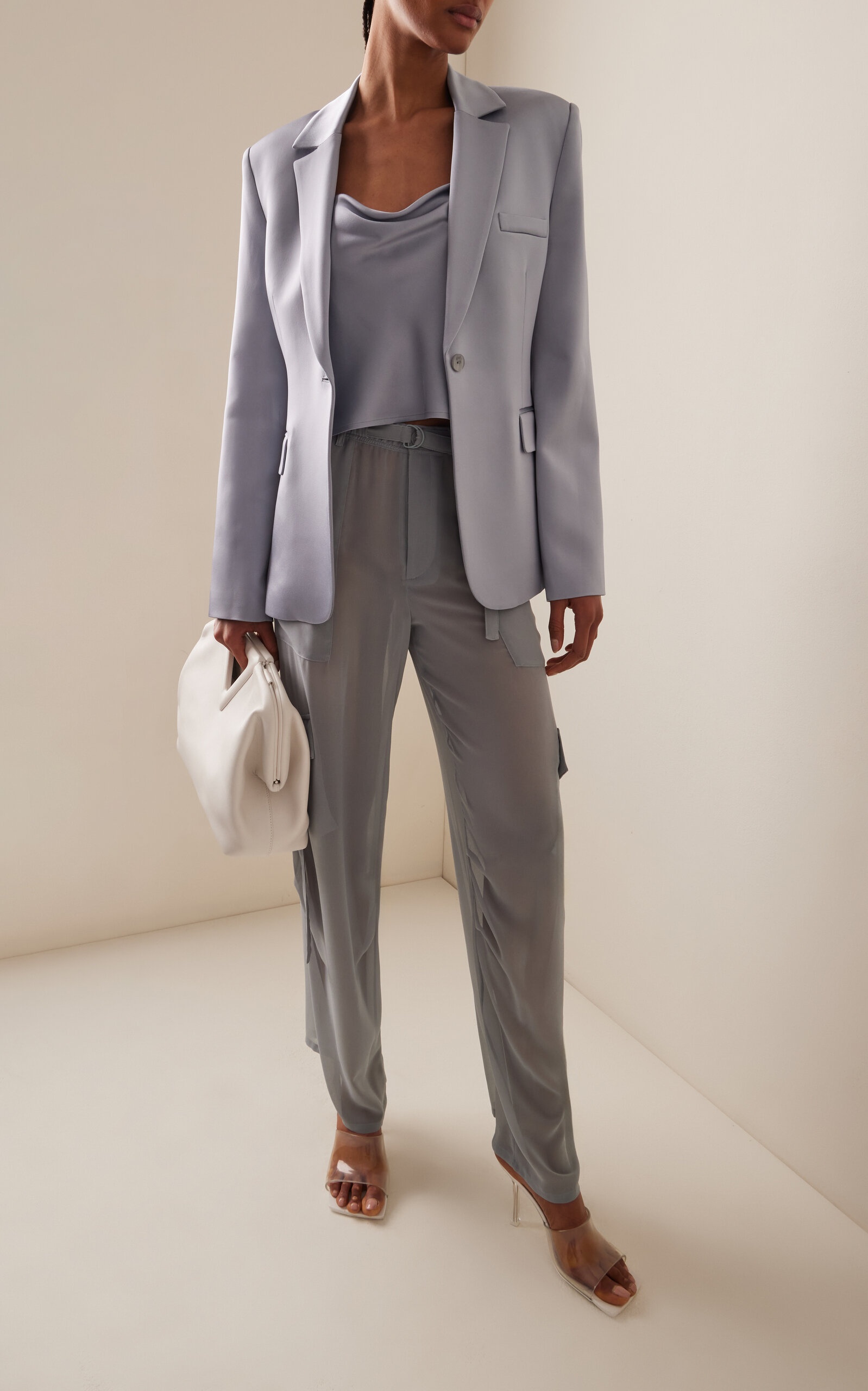 Broad-Shoulder Satin Blazer blue - 2