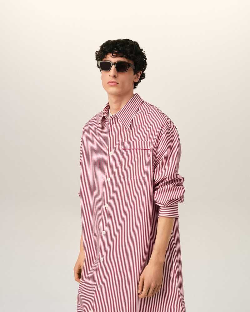 WHITE STRIPED COTTON SHIRT DRESS WITH AMI DE COEUR ARROW 3