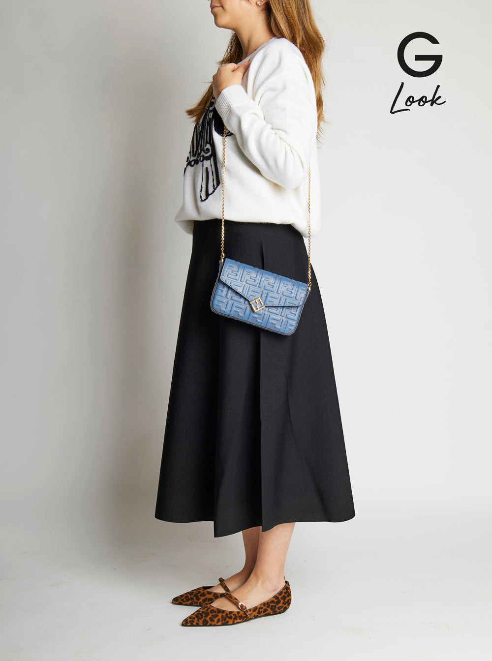 Fendi Women Blue Mini Bag With Chain-Link Shoulder Strap And All-Over Ff Embossed Motif In Leather W - 5