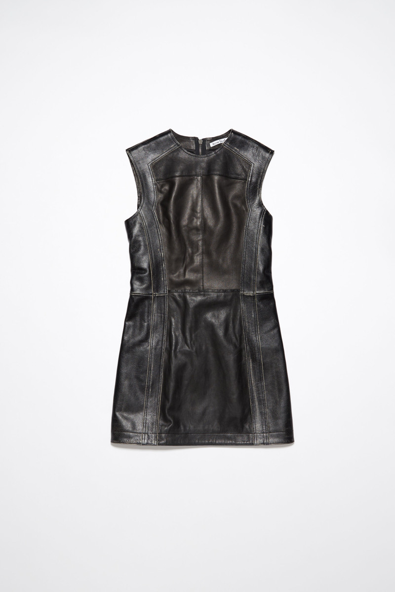 Sleeveless 가죽 드레스 - 검정 - 1