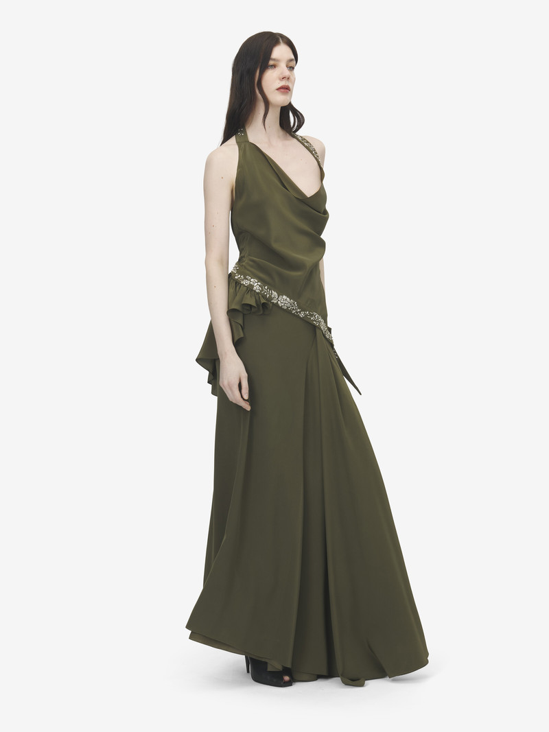 Women's Floral Embroidery Asymmetric Top in Green 3