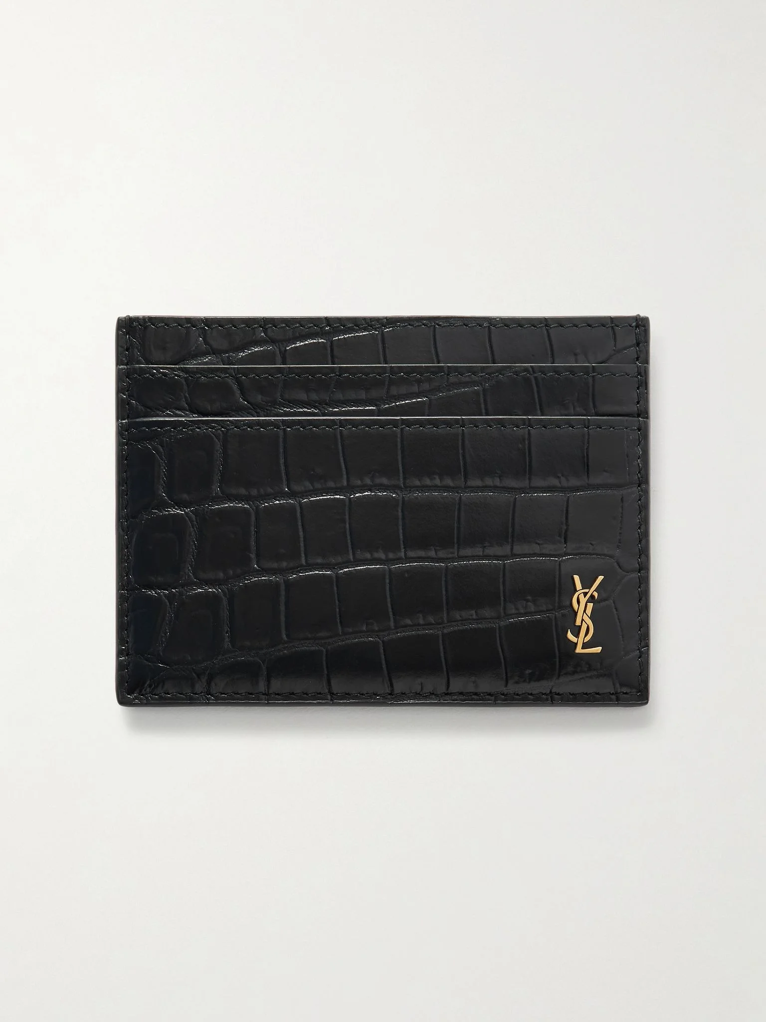 Logo-Embellished Croc-Effect Patent-Leather Cardholder Black - 1