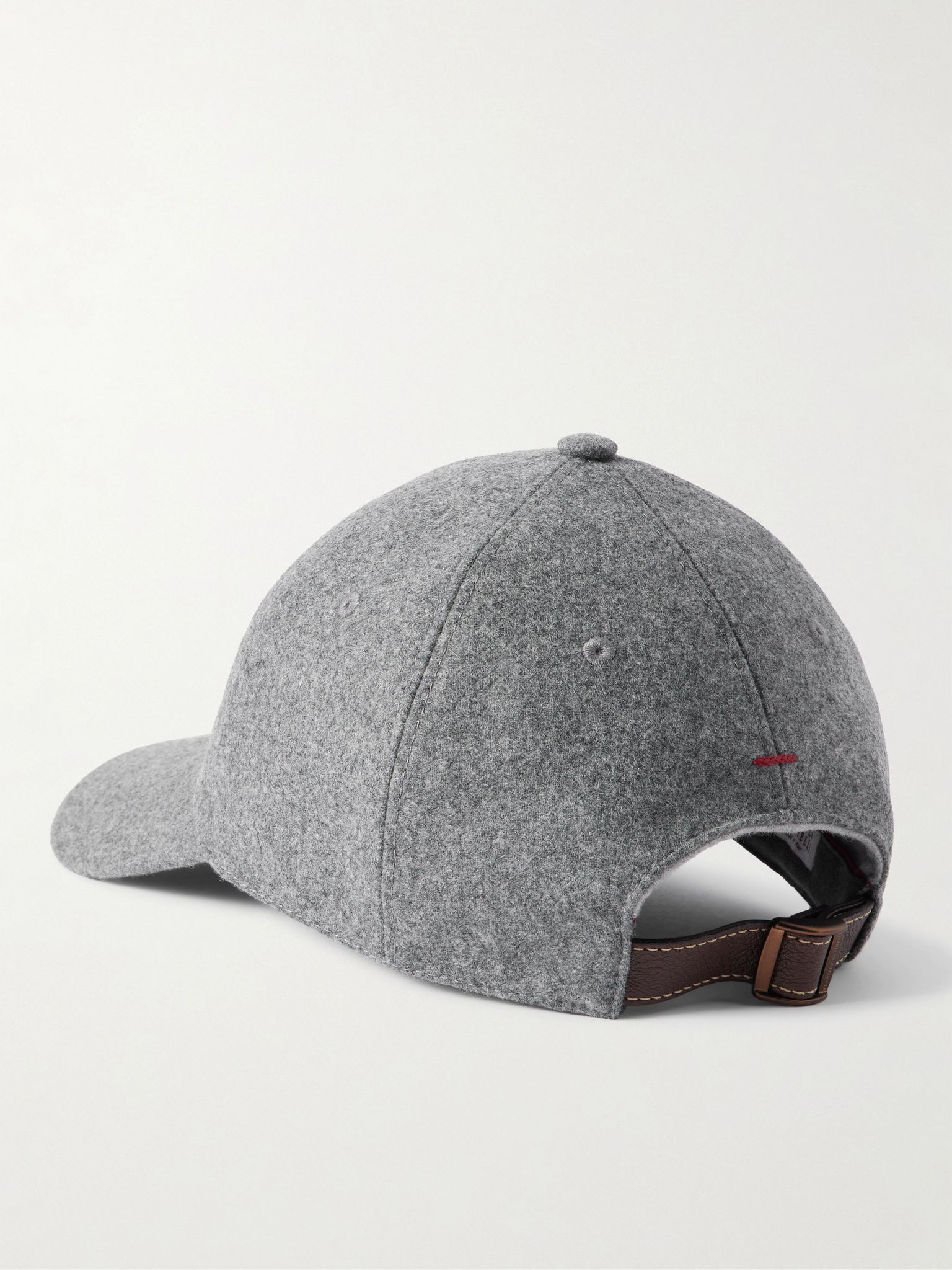 Logo-Embroidered Leather-Trimmed Wool-Flannel Baseball Cap Gray - 3