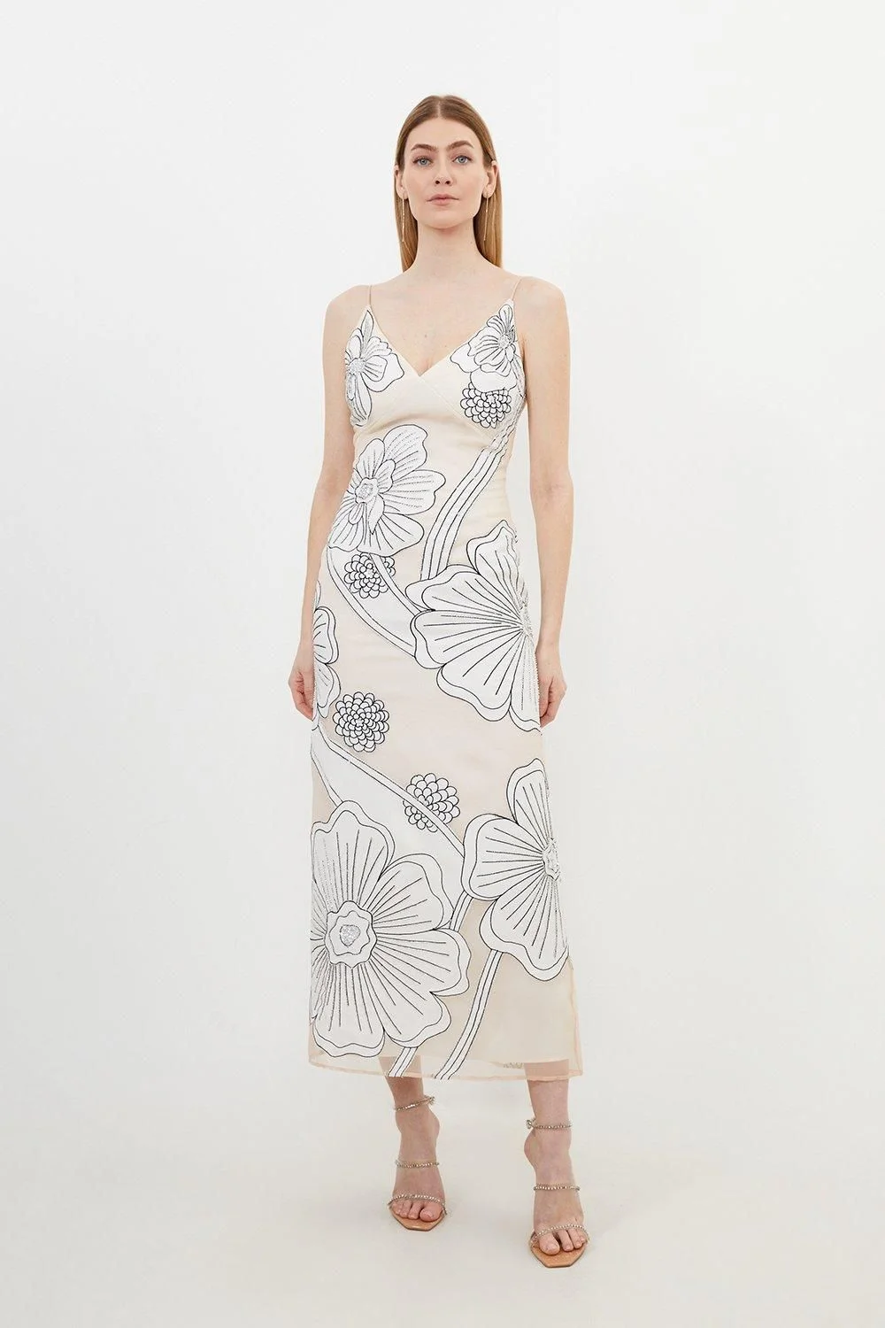 Applique Organdie Satin Woven Midi Dress - 1