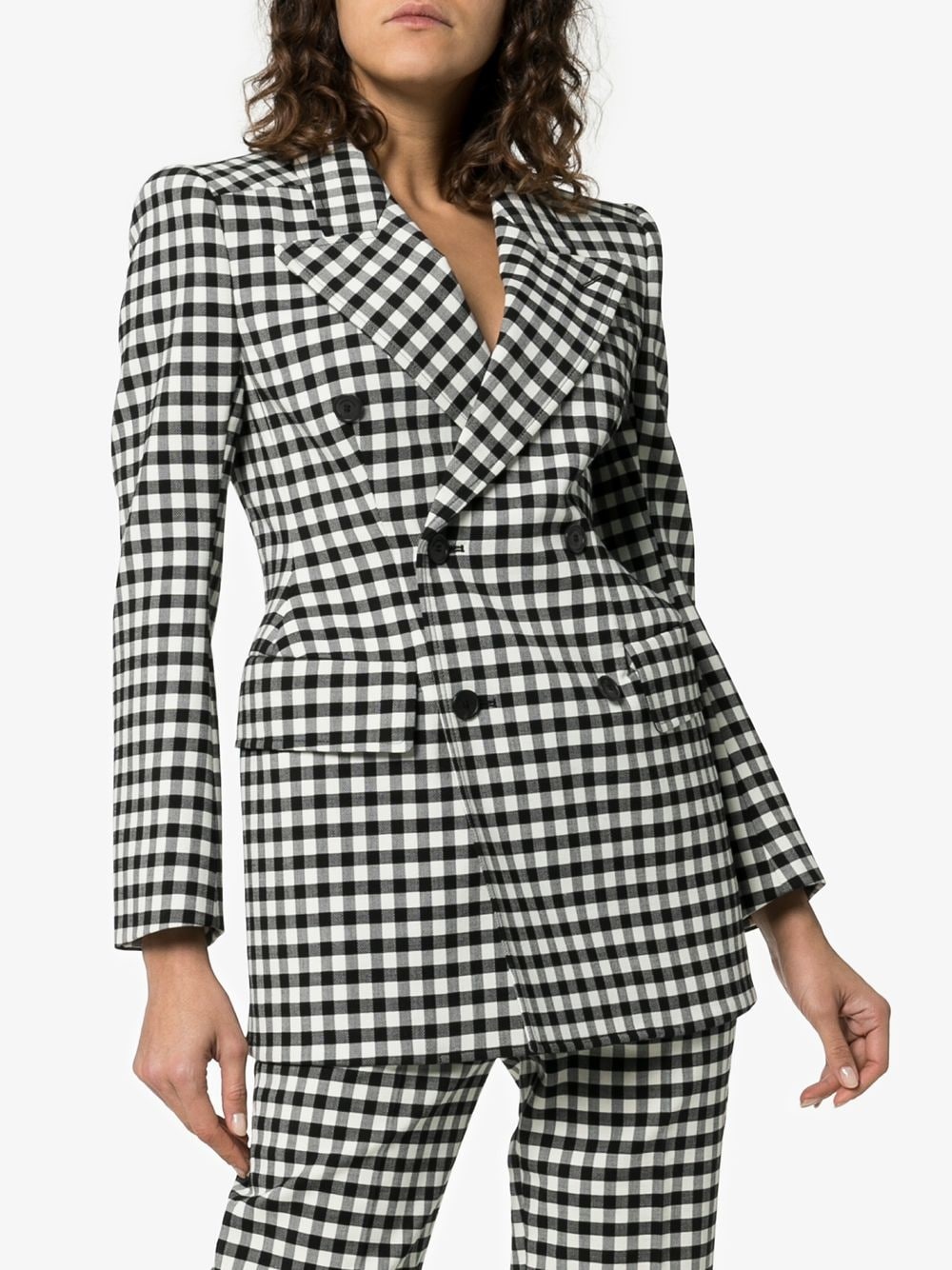 checked wool hourglass waist blazer - 3