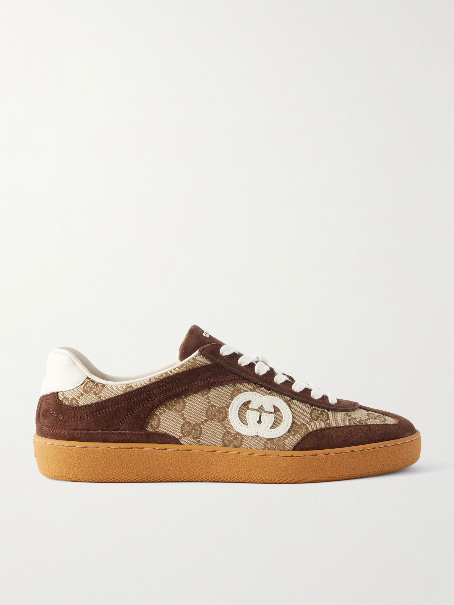 G74 Suede and Leather-Trimmed Monogrammed Canvas Sneakers Brown - 1