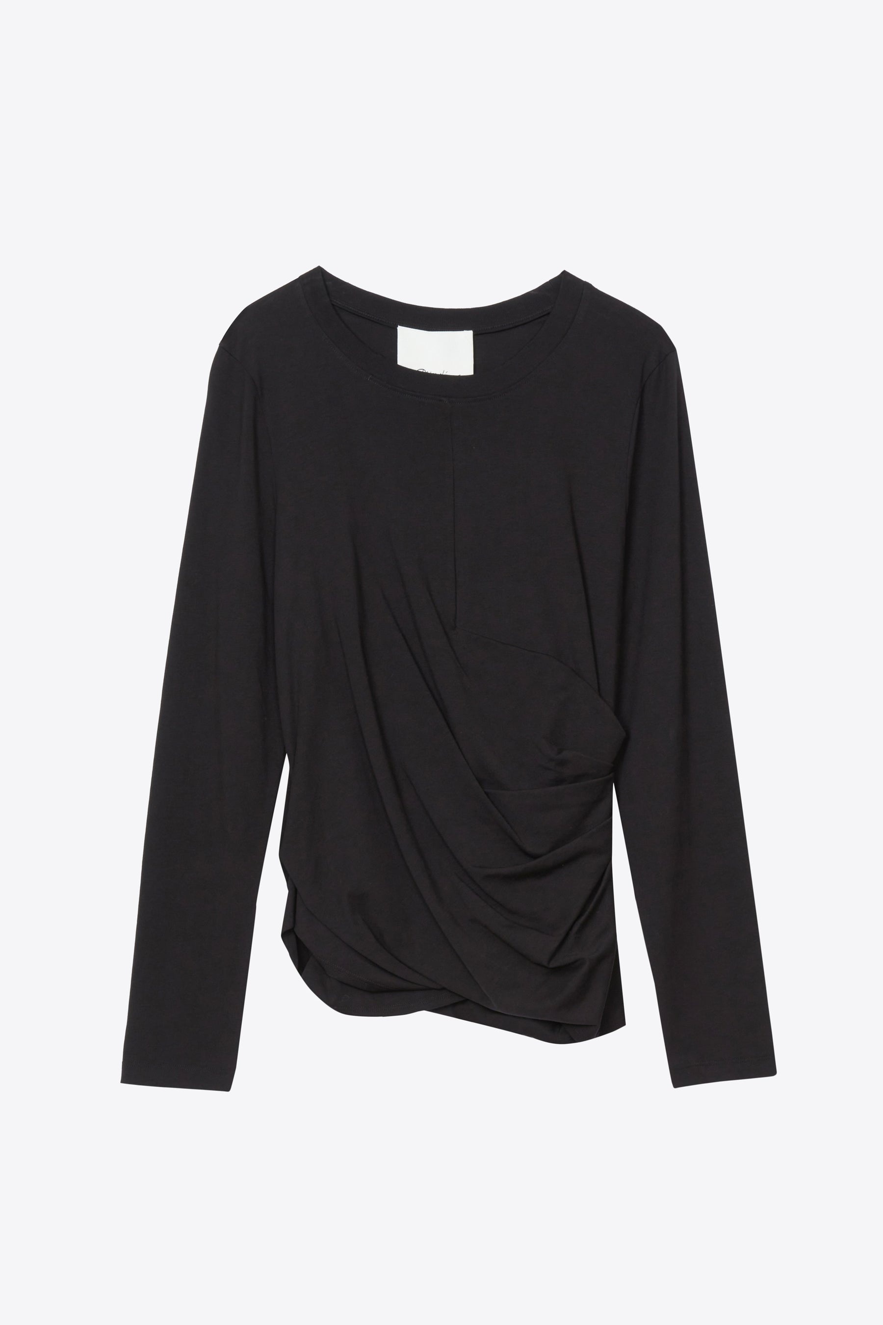 Long Sleeve Draped Cotton Jersey T-Shirt - 1