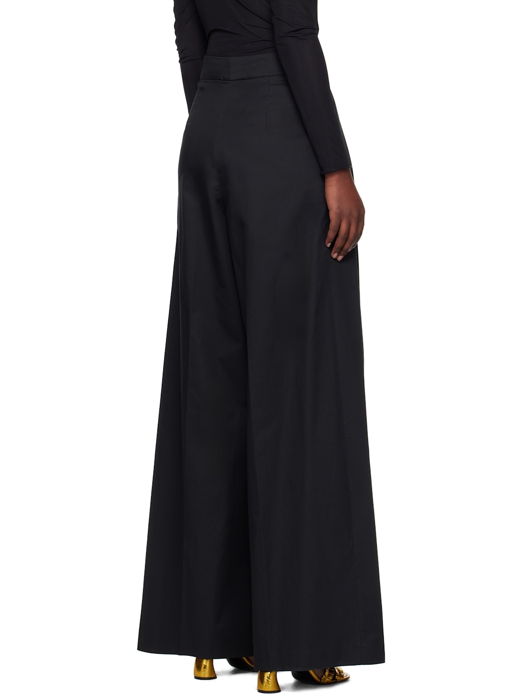 Black Wide Pleated Trousers - 3