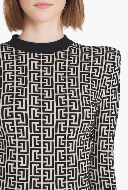 Short bicolor jacquard dress with Balmain monogram - 6