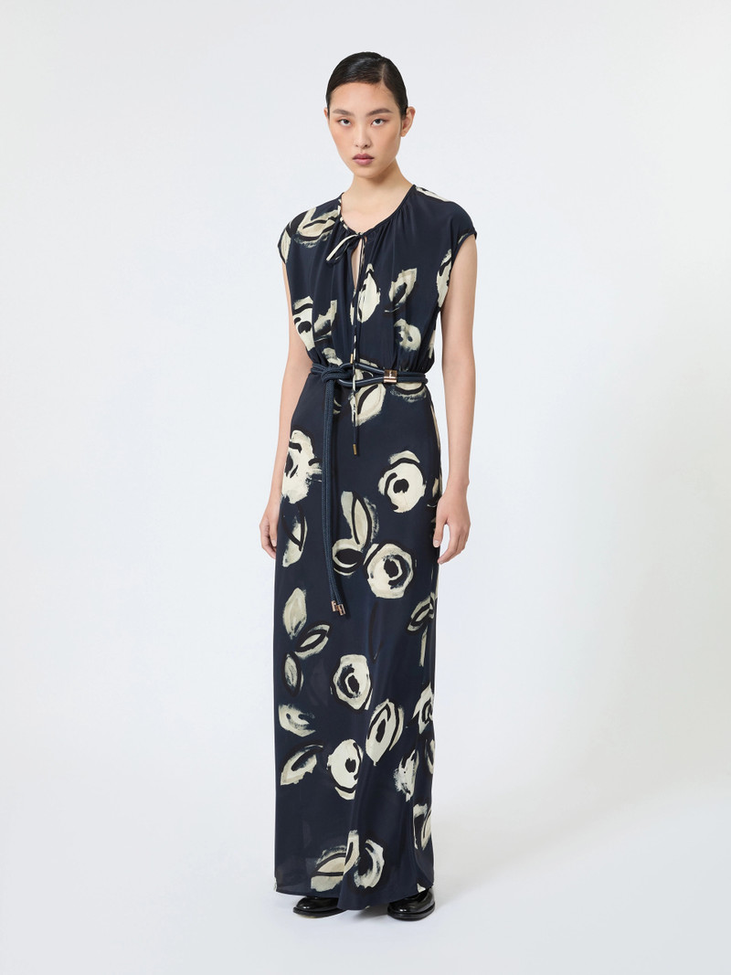 Max Mara APOTEMA Long printed crepe de chine dress - ULTRAMARINE outlook
