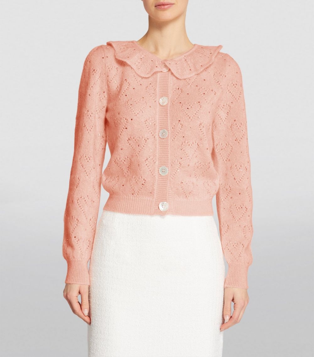 ALESSANDRA RICH Ruffled crystal-embellished pointelle-knit mohair-blend  cardigan