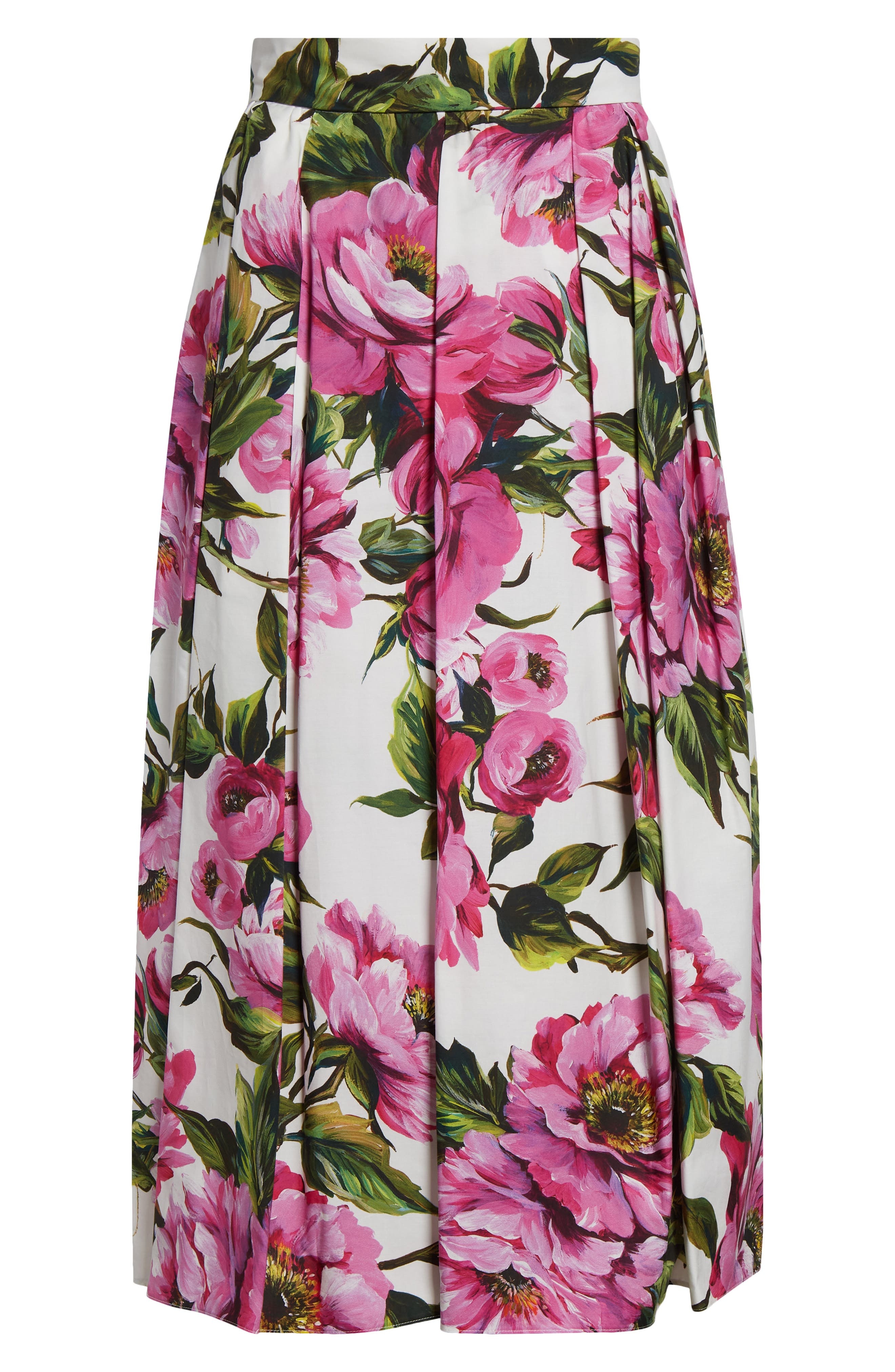 Dolce&Gabbana Peony Print Pleated Cotton Poplin Skirt in Peonie Fuxia F.bianco at Nordstrom - 6
