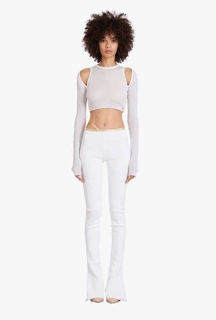 White eco-designed knit bootcut pants - 4