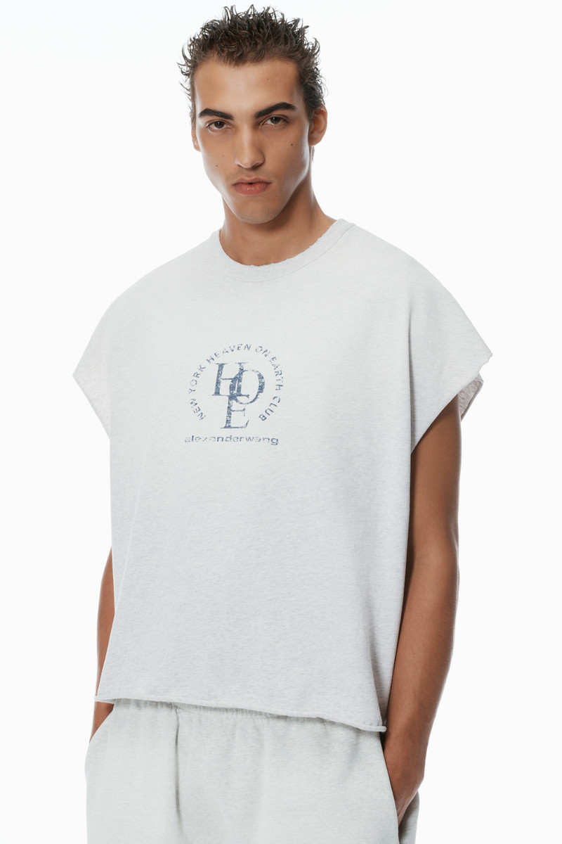 Distressed Logo Cotton Muscle Tee 3