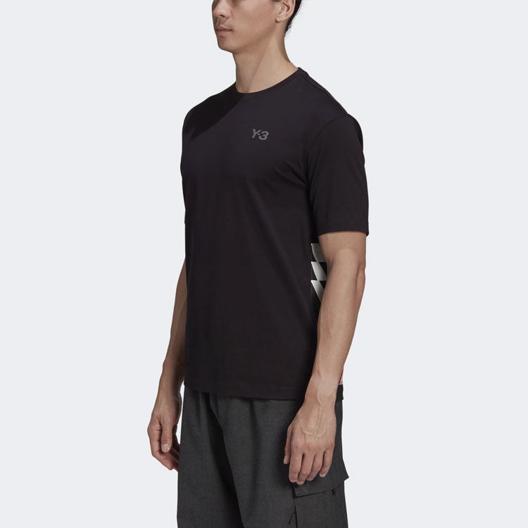 Men's Y-3 Small Logo Printing Round Neck Short Sleeve Black T-Shirt GK5780 - 5