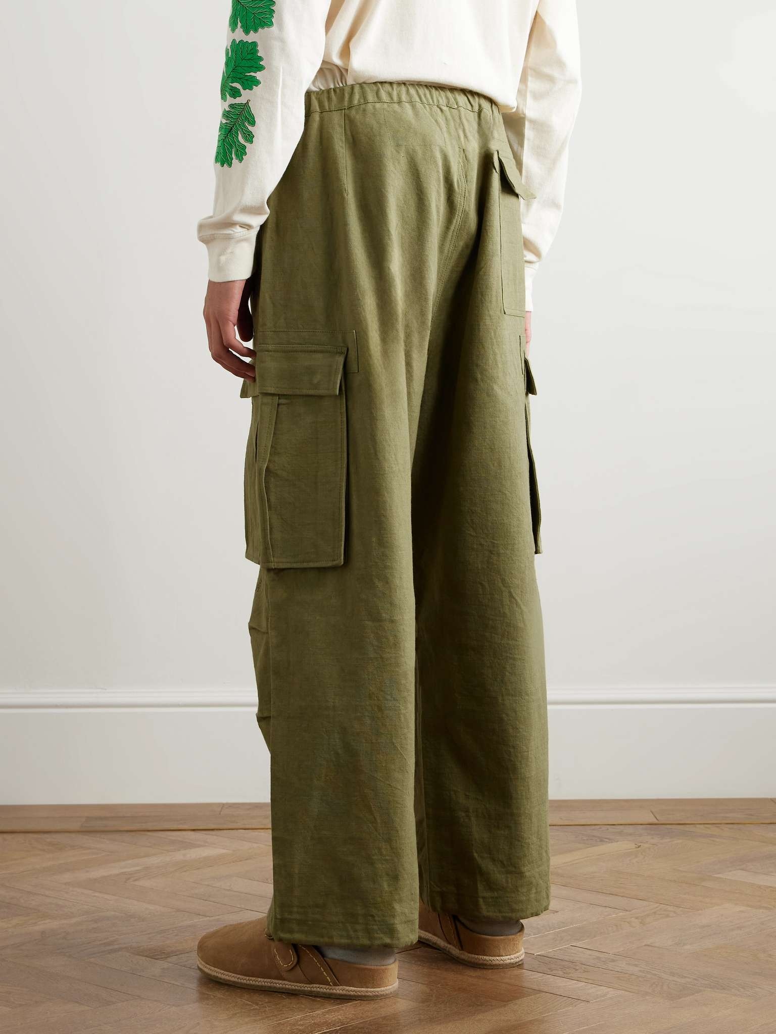 Peace Wide-Leg Slub Organic Cotton Drawstring Cargo Trousers - 3