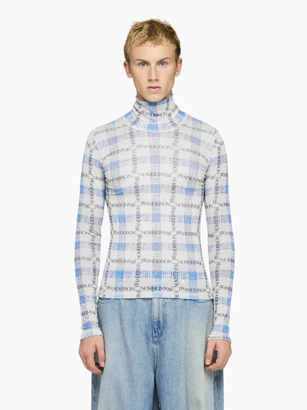 LOGO GRID CHECK PRINT - SHEER LONG SLEEVE TOP - 2