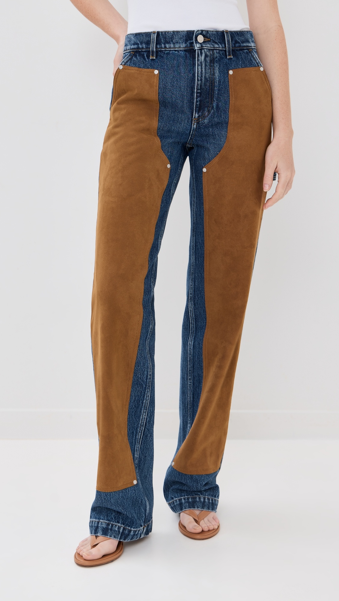 Denim Mixed Suede Jeans - 6