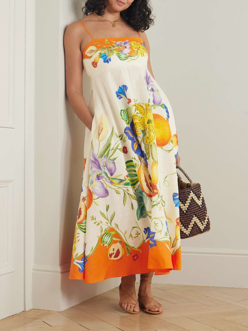 ALÉMAIS Flores floral-print smocked linen midi dress Multi outlook