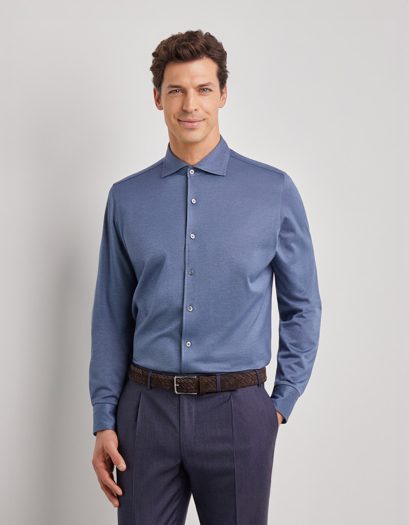 Canali CASUAL AIR FORCE BLUE REGULAR FIT COTTON AND LYOCELL JERSEY SHIRT outlook