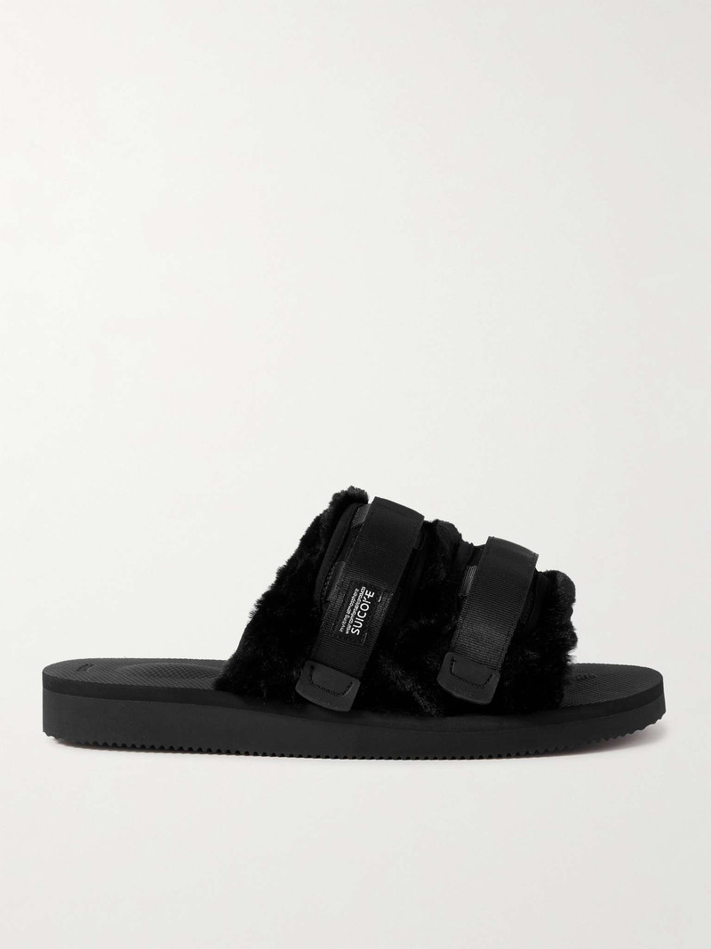 Moto Webbing 및 Shell-Trimmed 가짜 모피 슬라이드 - 1